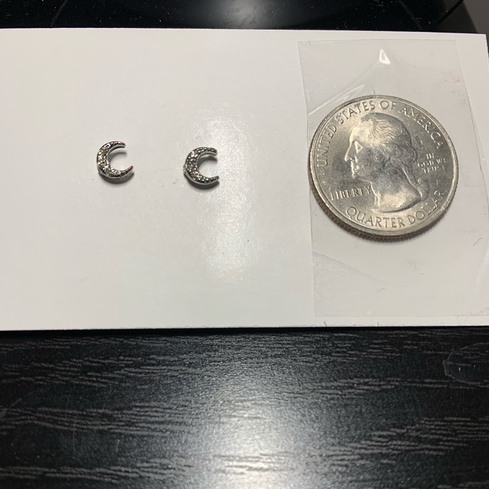 Sparkly silver crescent moon stud earrings